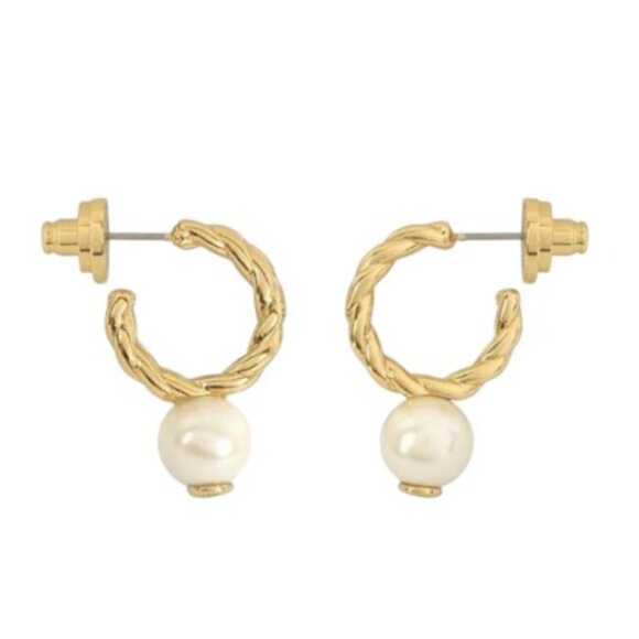 Tory Burch Rope Logo Bead Hoop Earrings w Dust Bag NWOT - Picture 2 of 4